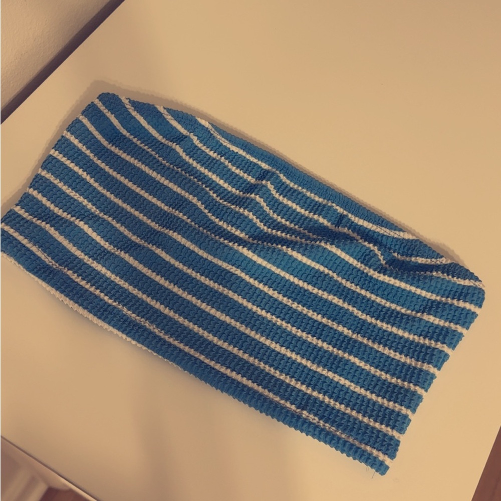 SHEIN Blue and White Striped Knit Tube Top